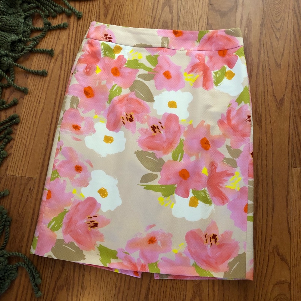 J. Crew Watercolor Floral Pencil Skirt